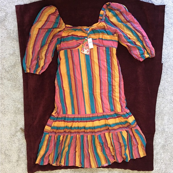 NWT, Anthropologie  Farm Rio Rainbow Striped Midi Dress - Picture 6 of 16